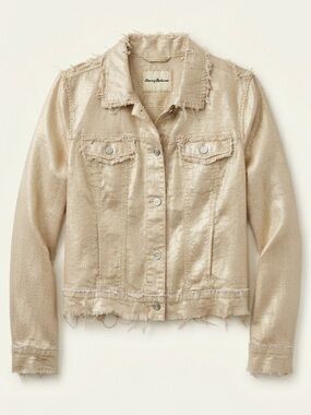 Tommy Bahama Gold Metallic Shimmer 100% Linen Denim Style Jacket Large